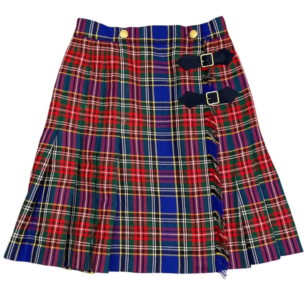 Vintage 90s Escada Sport Designer Tartan Pleated Wool Kilt Skirt